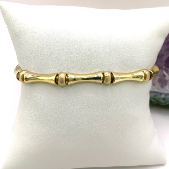 14K Gold Bamboo Estate Bracelet 7" Gorgeous Textured & Shiny J835 - Picture 2 of 7